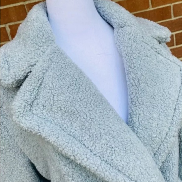 Mint Blue Double-Breasted Faux Fur Teddy Pea Coat Kensie Macy's Lined Mid-Length - Picture 4 of 12